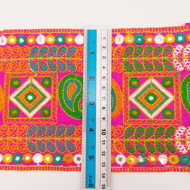 Fuchsia Pink Art Silk Fabric Trim, Paisley Embroidered Trim, Trim By The Yard